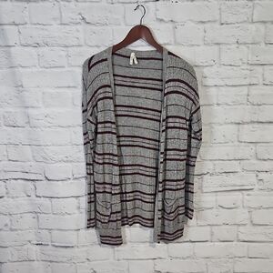 Mudd Gray and Maroon Knit Cardigan Sweater